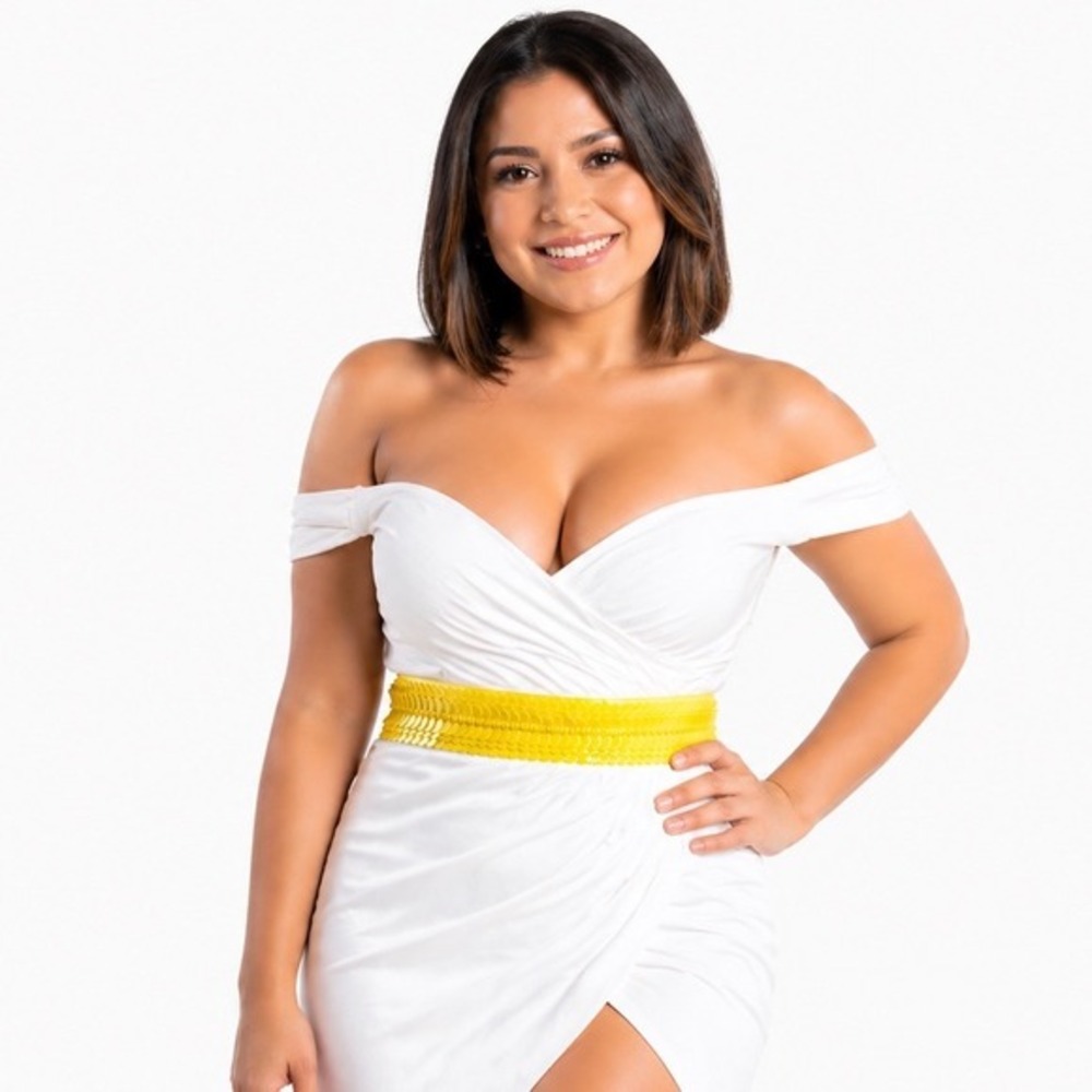 LOFT‎ Yellow Sequined Elastic Cinch Waist Belt Snap Closure Party Chic Glam 68